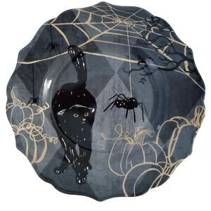 Pair 222 Fifth Halloween Salad Dessert Plates Gold Pumpkins 8.5" NWT